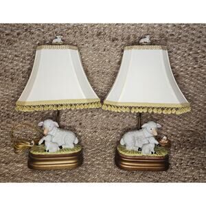 2 Vintage Sheep Lamp Mother With Baby Porcelain Table Lamps Home Decor 20"